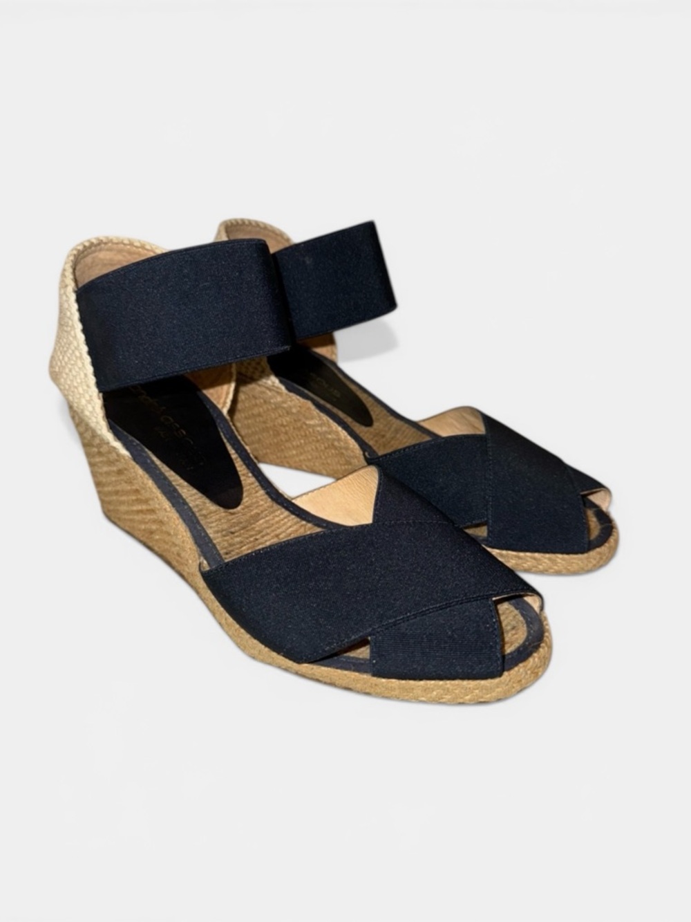 Andre Assous Navy Canvas Erika CrissCross Espadrille Wedge Sandals